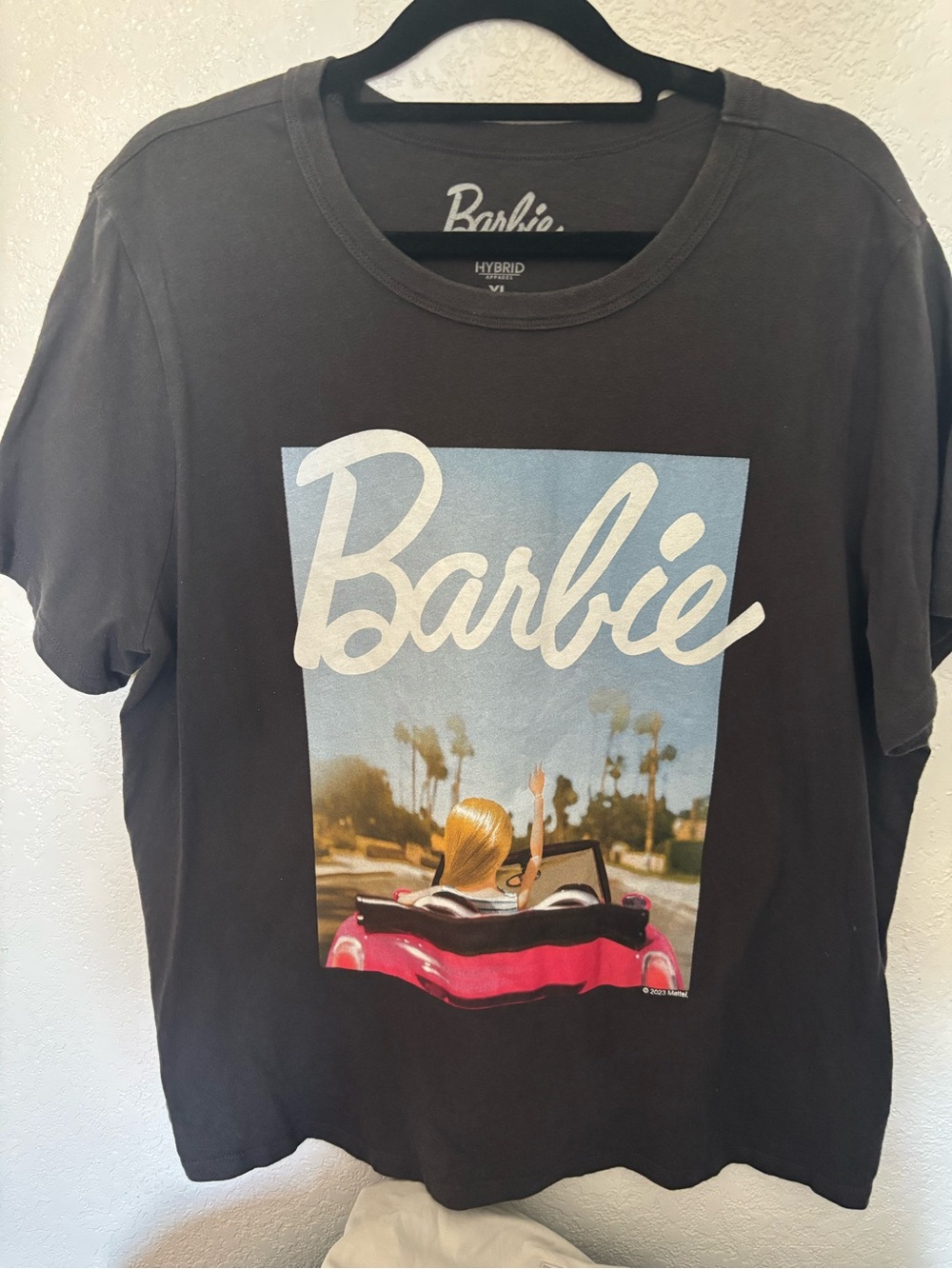 Hybrid Apparel Black Tee with Pink Convertible Barbie Graphic